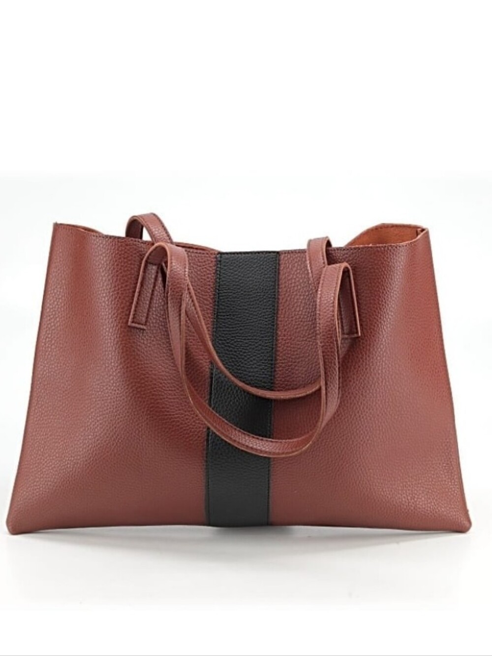 Vince Camuto Brown Pebble Vegan Leather Tote W/ Black Stripe NWOT